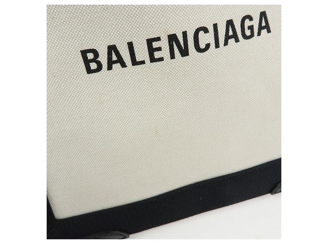 BALENCIAGA Borsa Cabas Small in tela e pelle Navy Ivory 339933 - vista 16