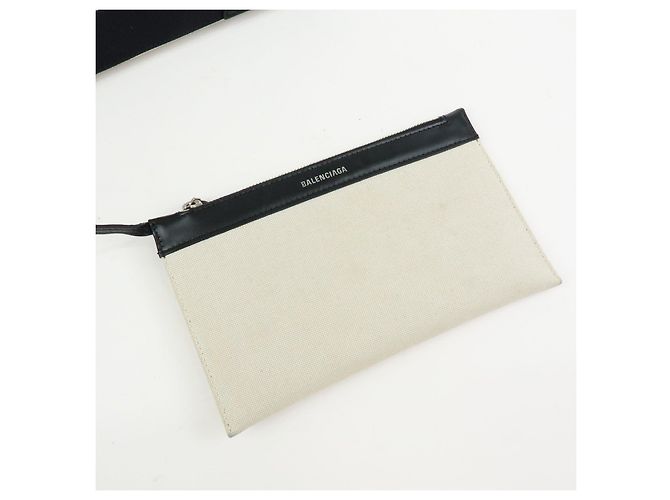 BALENCIAGA Borsa Cabas Small in tela e pelle Navy Ivory 339933 - vista 17