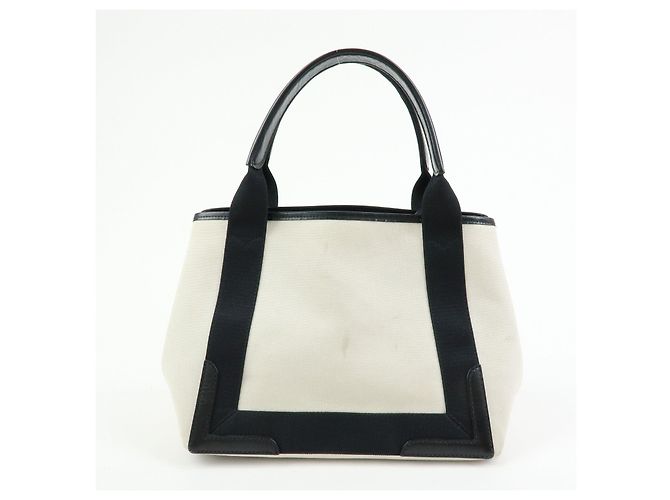 BALENCIAGA Borsa Cabas Small in tela e pelle Navy Ivory 339933 - vista 2