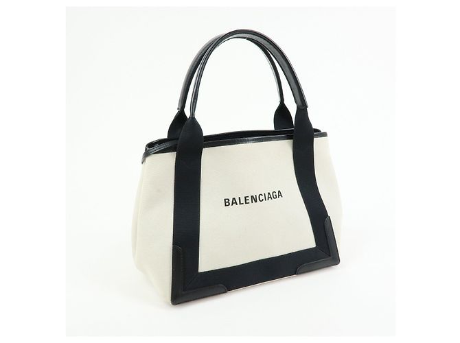 BALENCIAGA Borsa Cabas Small in tela e pelle Navy Ivory 339933 - vista 4