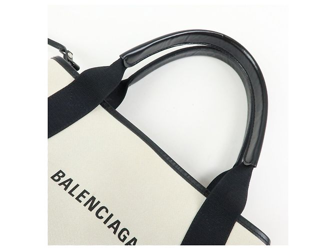 BALENCIAGA Borsa Cabas Small in tela e pelle Navy Ivory 339933 - vista 6