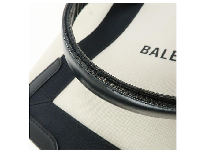 BALENCIAGA Borsa Cabas Small in tela e pelle Navy Ivory 339933 - vista 7