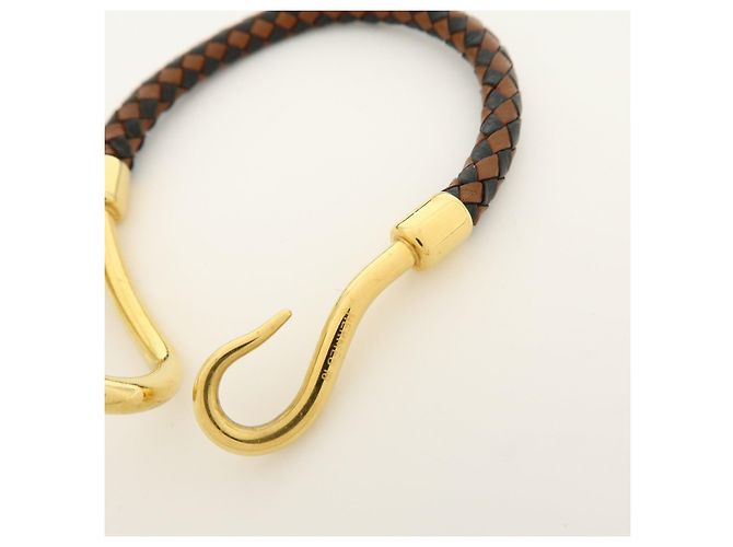 Hermès HERMES Jumbo Choker Bracciale in Pelle e Metallo Marrone Nero Oro - vista 10