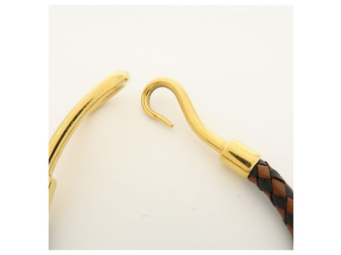Hermès HERMES Jumbo Choker Bracciale in Pelle e Metallo Marrone Nero Oro - vista 11