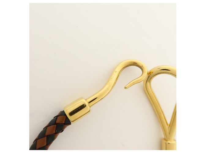 Hermès HERMES Jumbo Choker Bracciale in Pelle e Metallo Marrone Nero Oro - vista 12
