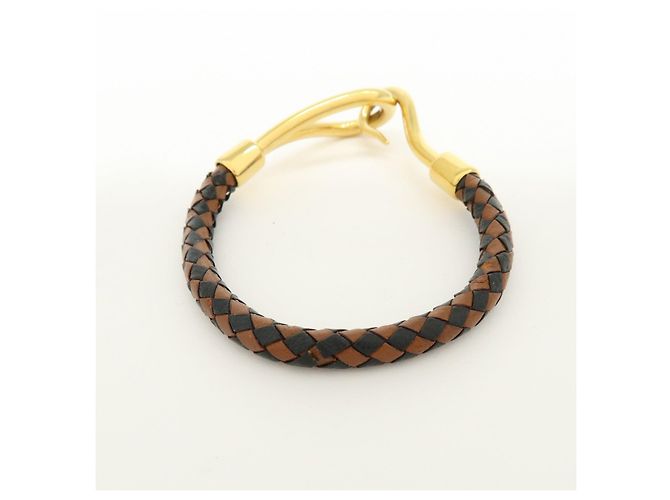Hermès HERMES Jumbo Choker Bracciale in Pelle e Metallo Marrone Nero Oro - vista 2