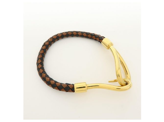 Hermès HERMES Jumbo Choker Bracciale in Pelle e Metallo Marrone Nero Oro - vista 3