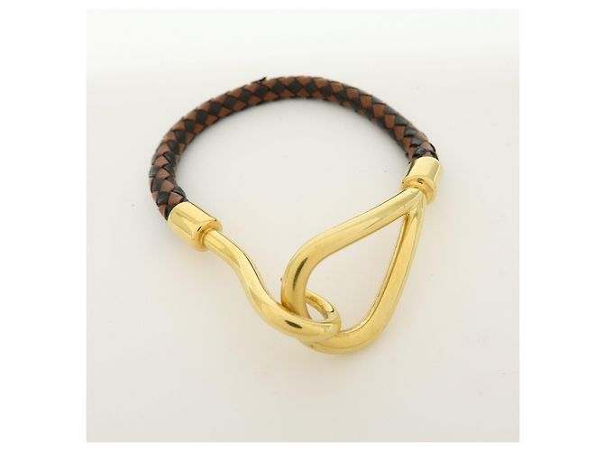Hermès HERMES Jumbo Choker Bracciale in Pelle e Metallo Marrone Nero Oro - vista 4