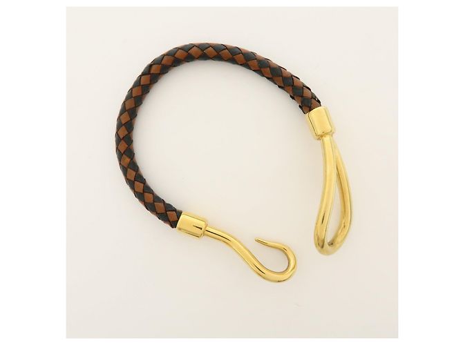 Hermès HERMES Jumbo Choker Bracciale in Pelle e Metallo Marrone Nero Oro - vista 5