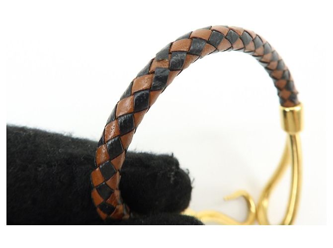 Hermès HERMES Jumbo Choker Bracciale in Pelle e Metallo Marrone Nero Oro - vista 6