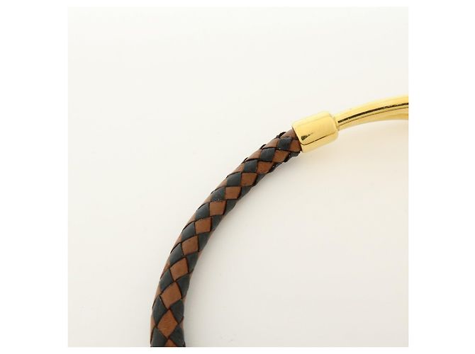 Hermès HERMES Jumbo Choker Bracciale in Pelle e Metallo Marrone Nero Oro - vista 7