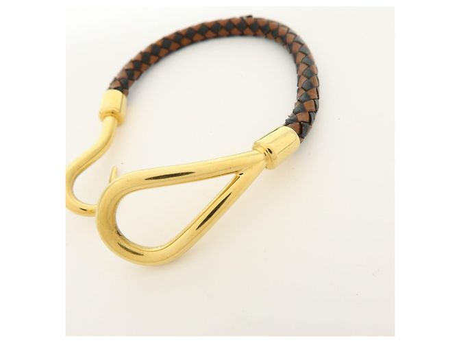 Hermès HERMES Jumbo Choker Bracciale in Pelle e Metallo Marrone Nero Oro - vista 8
