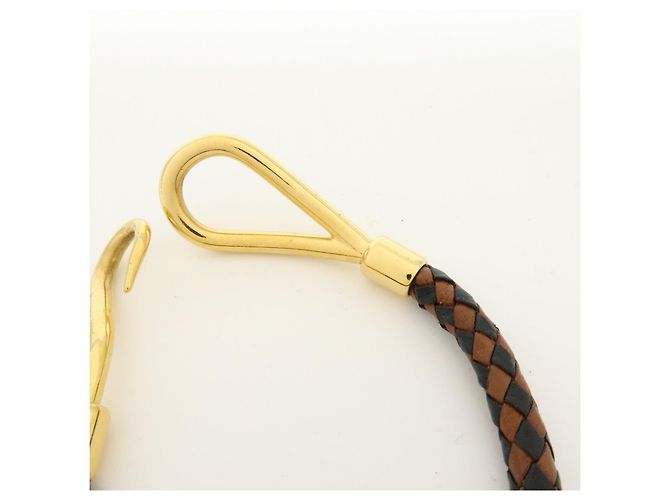 Hermès HERMES Jumbo Choker Bracciale in Pelle e Metallo Marrone Nero Oro - vista 9