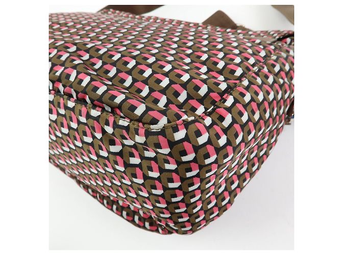 Borsa a tracolla in nylon e pelle con logo triangolare PRADA Marrone Rosa - vista 10