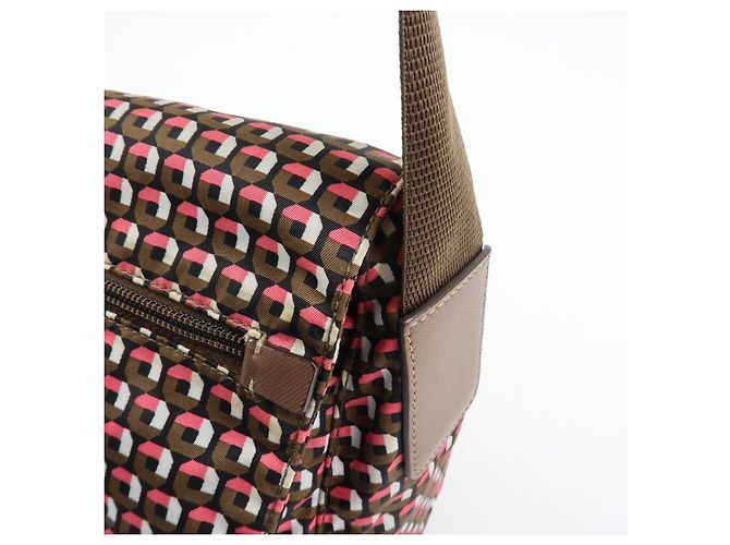 Borsa a tracolla in nylon e pelle con logo triangolare PRADA Marrone Rosa - vista 11