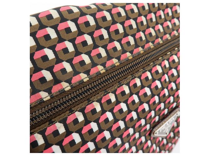 Borsa a tracolla in nylon e pelle con logo triangolare PRADA Marrone Rosa - vista 13