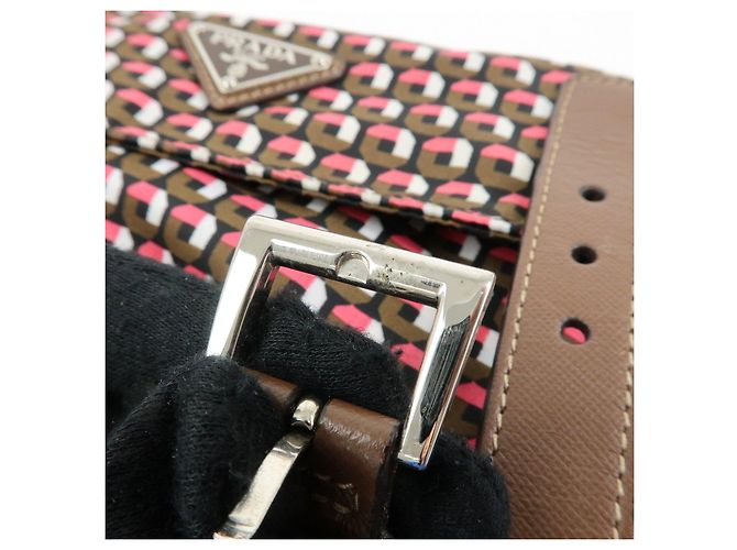 Borsa a tracolla in nylon e pelle con logo triangolare PRADA Marrone Rosa - vista 16