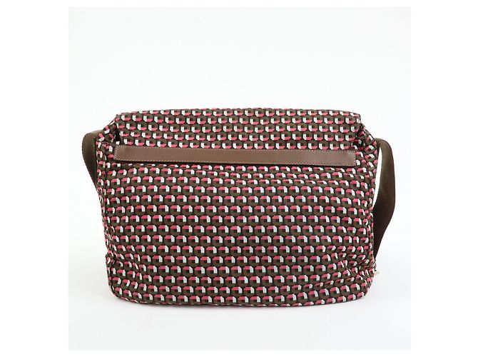 Borsa a tracolla in nylon e pelle con logo triangolare PRADA Marrone Rosa - vista 2