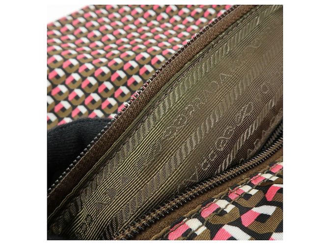 Borsa a tracolla in nylon e pelle con logo triangolare PRADA Marrone Rosa - vista 21