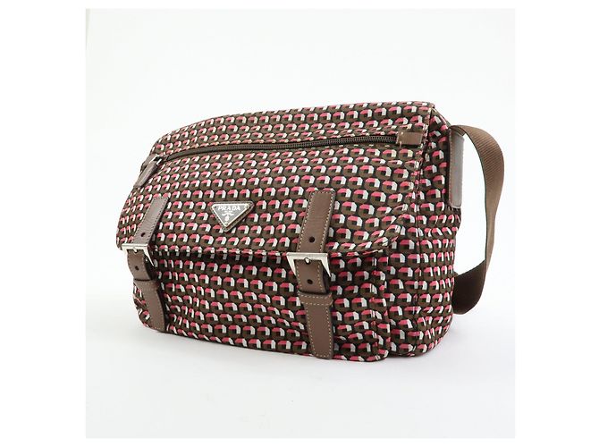 Borsa a tracolla in nylon e pelle con logo triangolare PRADA Marrone Rosa - vista 3