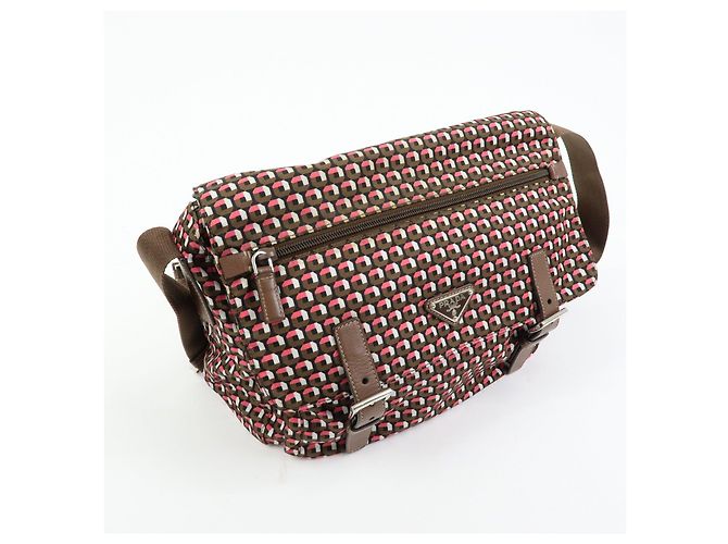 Borsa a tracolla in nylon e pelle con logo triangolare PRADA Marrone Rosa - vista 4