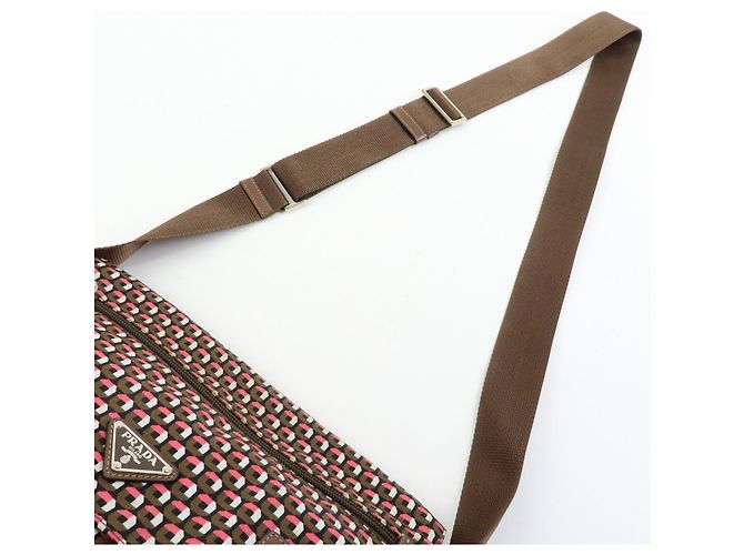 Borsa a tracolla in nylon e pelle con logo triangolare PRADA Marrone Rosa - vista 6