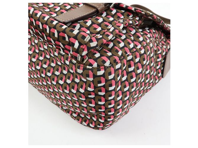 Borsa a tracolla in nylon e pelle con logo triangolare PRADA Marrone Rosa - vista 8