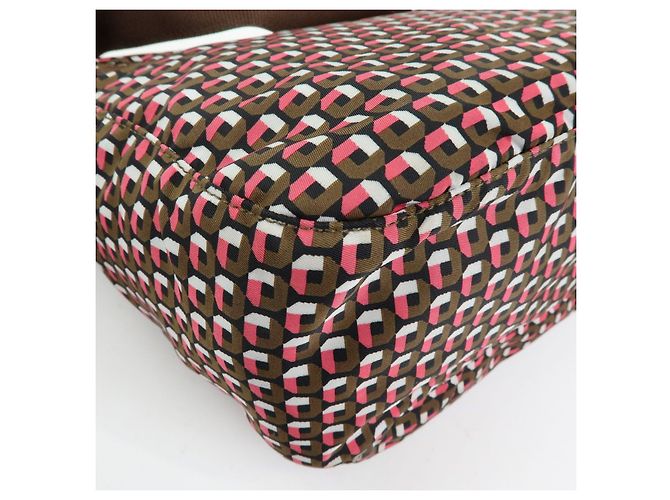 Borsa a tracolla in nylon e pelle con logo triangolare PRADA Marrone Rosa - vista 9