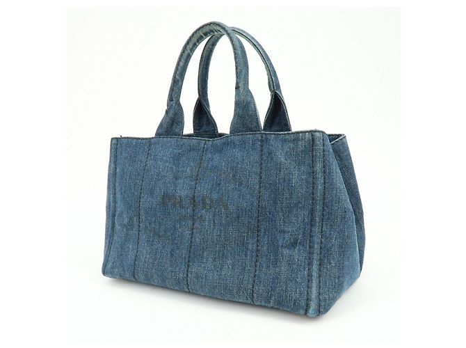 PRADA Triangle Logo Canapa Denim Tote Bag - Denim Blue - Ansicht 3
