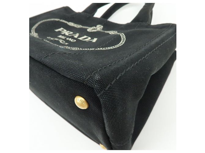 PRADA Borsa a mano 2Way Mini Canvas Canapa con logo Triangle Nera 1BG439 - vista 10