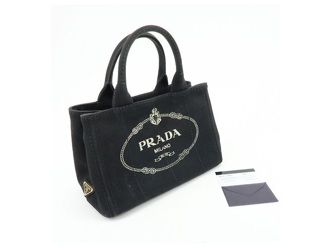 PRADA Borsa a mano 2Way Mini Canvas Canapa con logo Triangle Nera 1BG439 - vista 24
