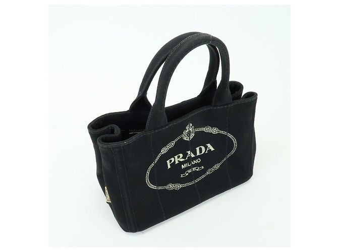 PRADA Borsa a mano 2Way Mini Canvas in Canapa con logo Triangle Nera 1BG439 - vista 4