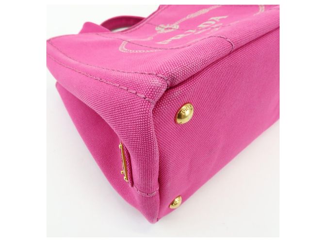 PRADA Mini borsa tote in canapa con logo triangolare Rosa BN2439 - vista 12