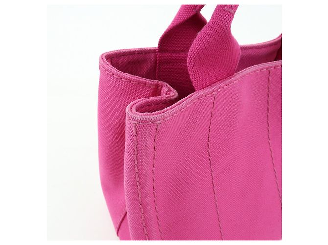 PRADA Mini borsa tote in canapa con logo triangolare Rosa BN2439 - vista 17