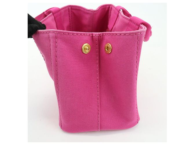 PRADA Mini borsa tote in canapa con logo triangolare Rosa BN2439 - vista 19