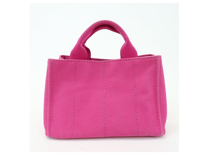 PRADA Mini borsa tote in canapa con logo triangolare Rosa BN2439 - vista 2