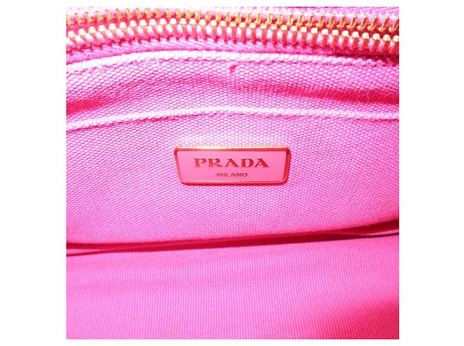 PRADA Mini borsa tote in canapa con logo triangolare Rosa BN2439 - vista 22