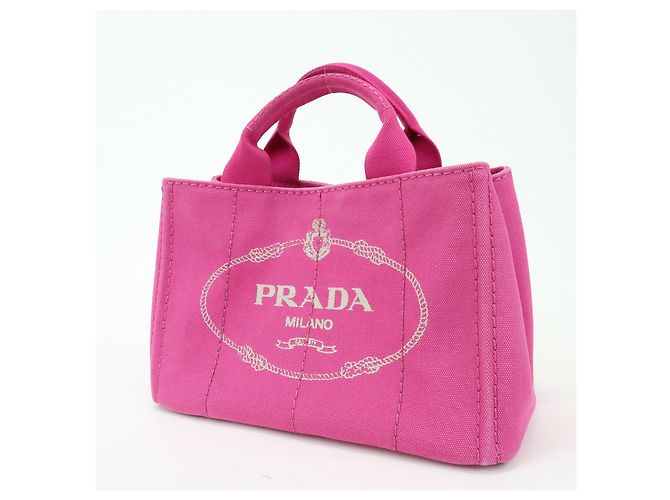 PRADA Mini borsa tote in canapa con logo triangolare Rosa BN2439 - vista 3