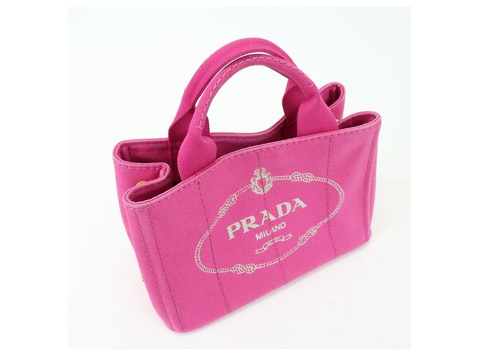PRADA Mini borsa tote in canapa con logo triangolare Rosa BN2439 - vista 4