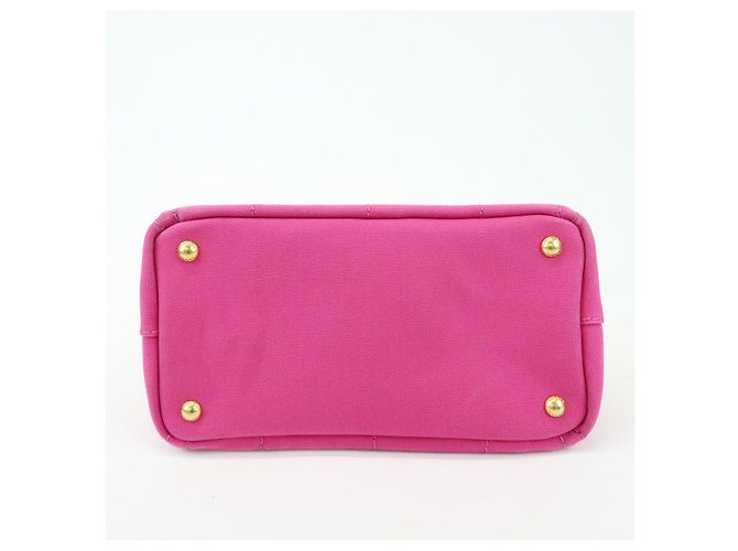 PRADA Mini borsa tote in canapa con logo triangolare Rosa BN2439 - vista 5