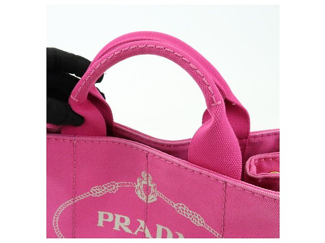 PRADA Mini borsa tote in canapa con logo triangolare Rosa BN2439 - vista 7