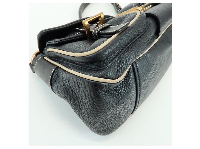 Borsa a spalla e borsa a mano in pelle con logo e cuciture PRADA Nero - vista 11