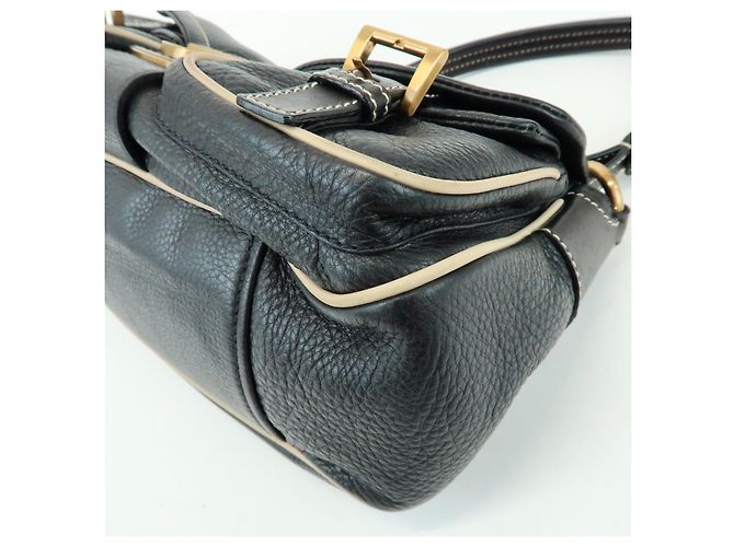 Borsa a spalla e borsa a mano in pelle con logo e cuciture PRADA Nero - vista 12