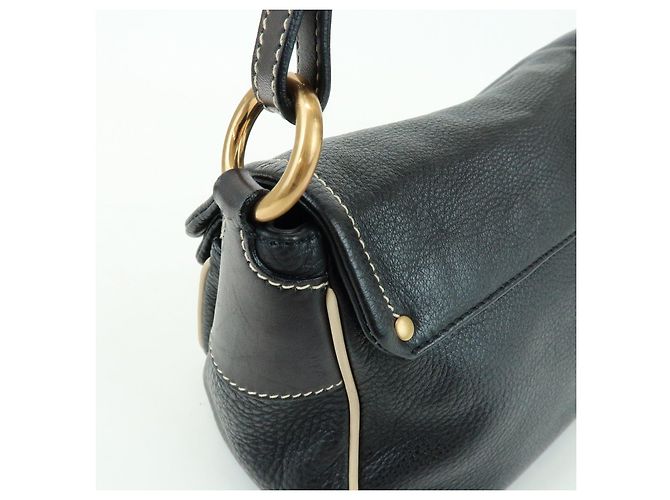 Borsa a spalla e borsa a mano in pelle con logo e cuciture PRADA Nero - vista 14