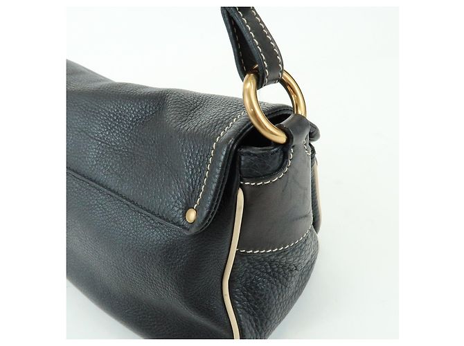Borsa a spalla e borsa a mano in pelle con logo e cuciture PRADA Nero - vista 15