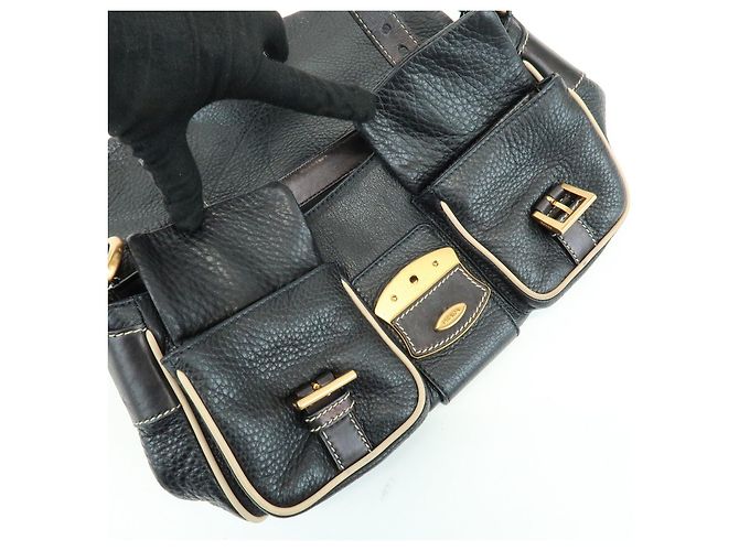 Borsa a spalla e borsa a mano in pelle con logo e cuciture PRADA Nero - vista 17