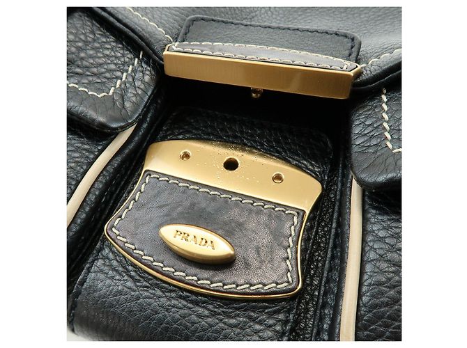 Borsa a spalla e borsa a mano in pelle con logo e cuciture PRADA Nero - vista 19