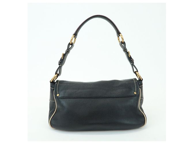 Borsa a spalla e borsa a mano in pelle con logo e cuciture PRADA Nero - vista 2