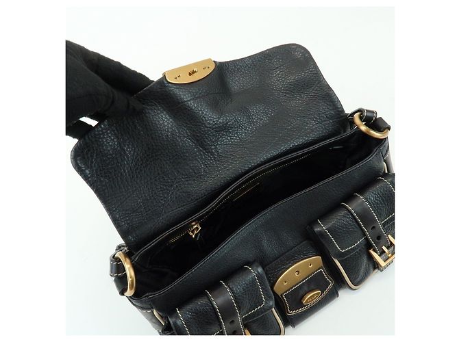 Borsa a spalla e borsa a mano in pelle con logo e cuciture PRADA Nero - vista 22
