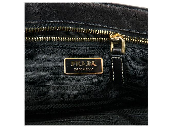 Borsa a spalla e borsa a mano in pelle con logo e cuciture PRADA Nero - vista 24